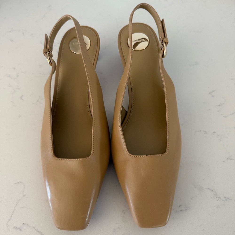 New Vince Hart square toe slingback nude leather heels size: 6 - Picture 1 of 5